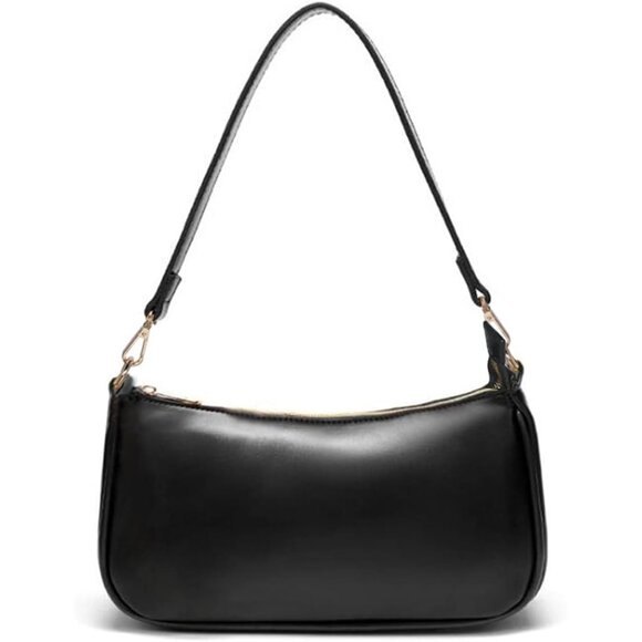 Handbags - Women B Black Retro Vegan Leather Polyester Lining Classic Clutch Tote HandBag